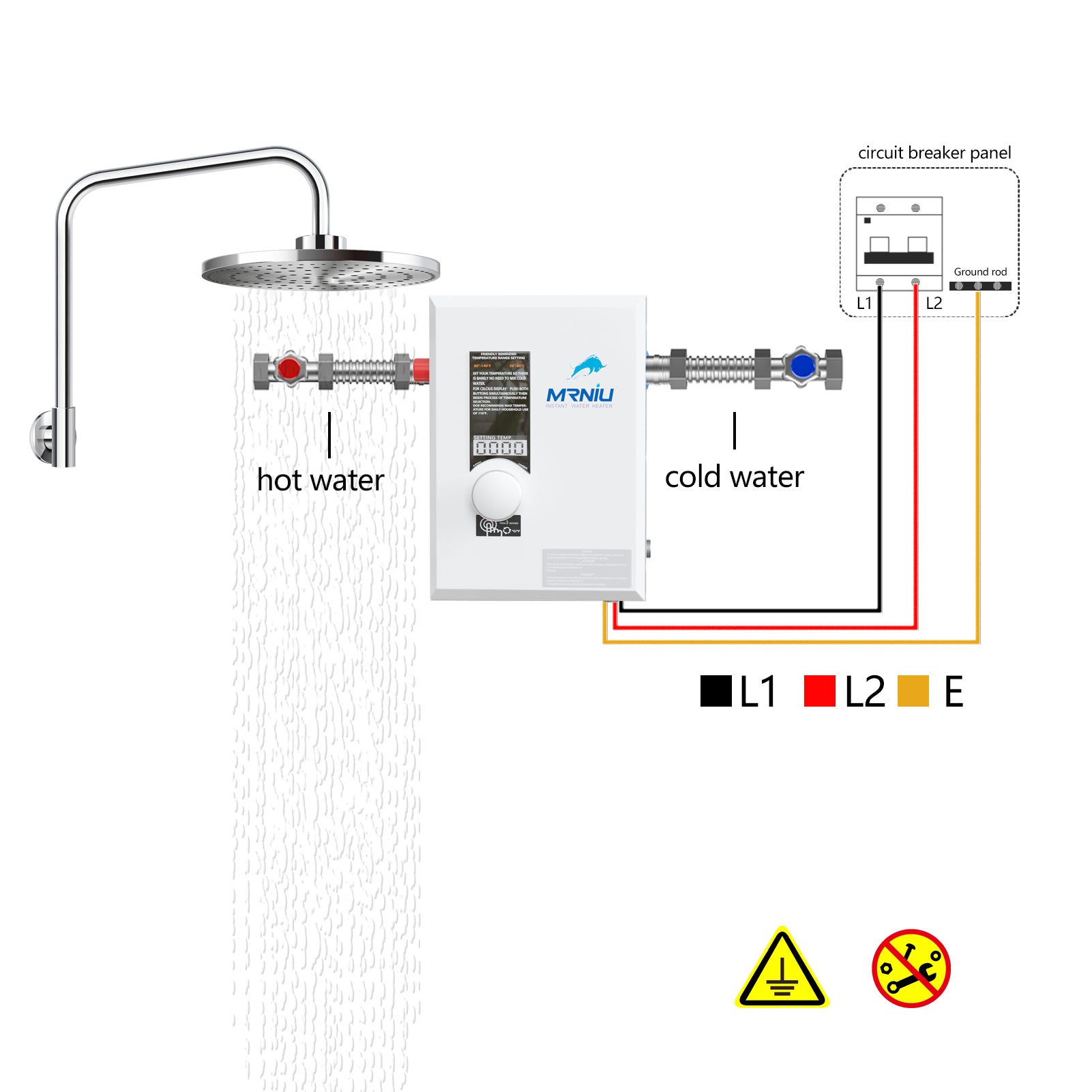 Mrniu 13 Tankless Water Heater, Electric, 240V 13-kW