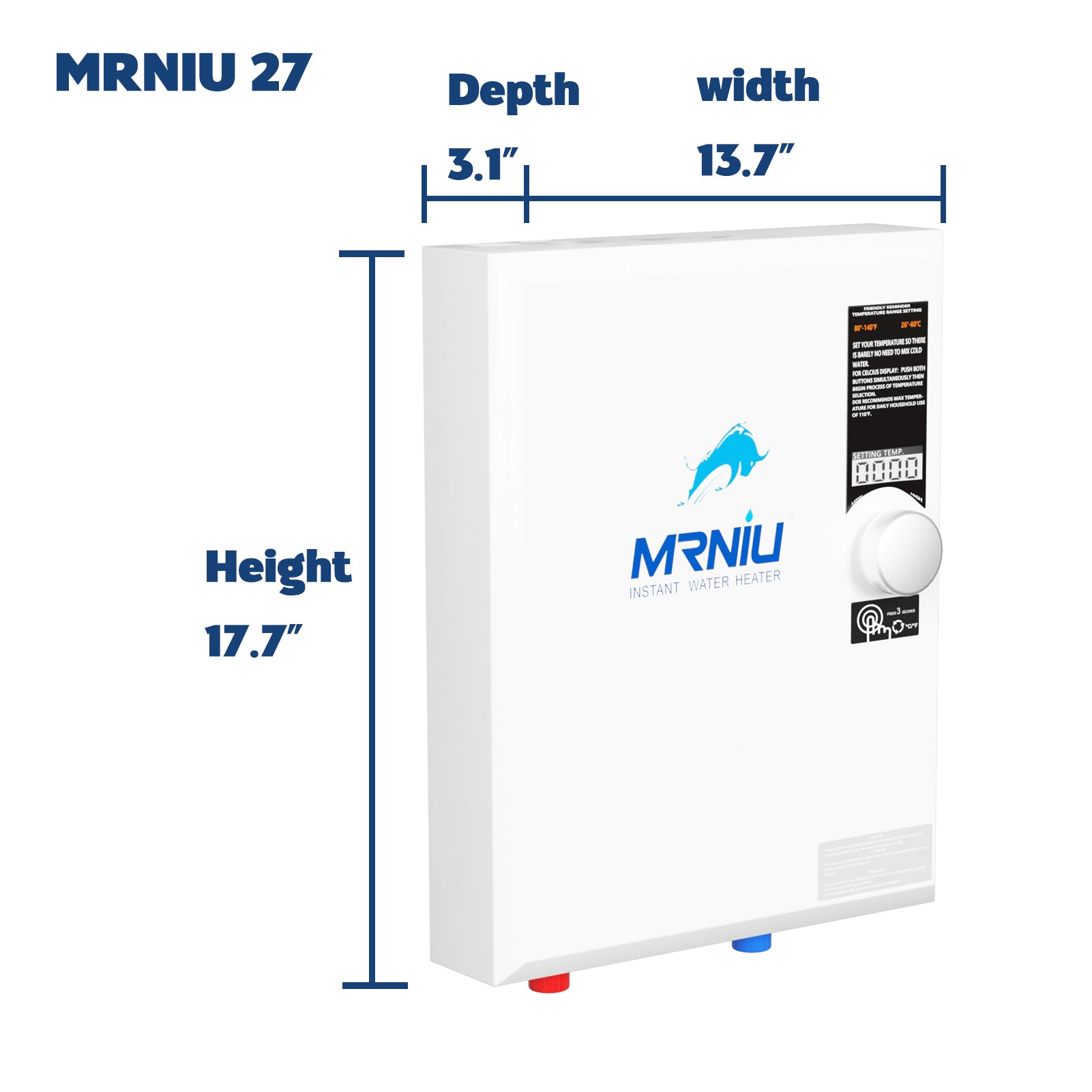 Mrniu 27 Tankless Water Heater, Electric, 240V 27-kW