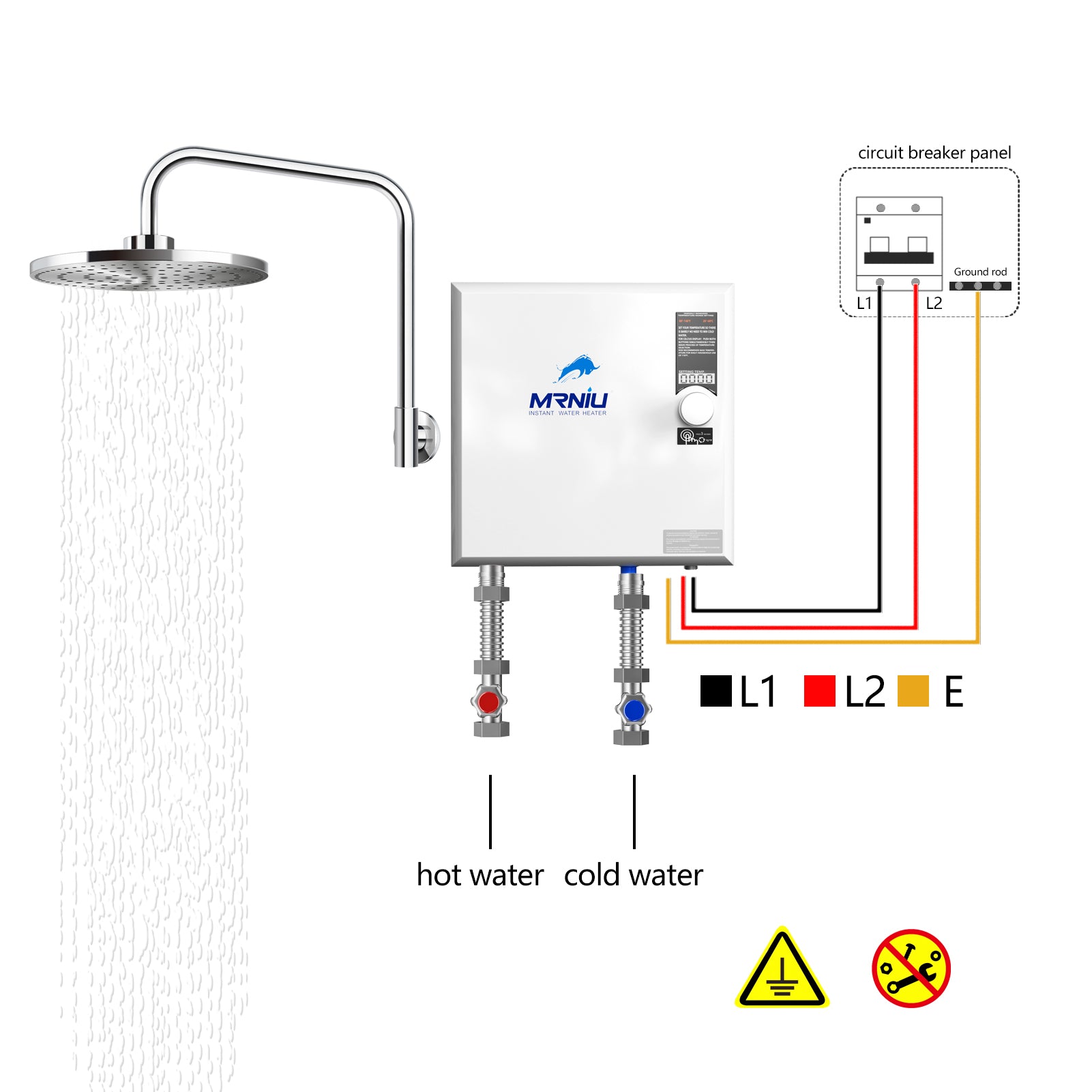 Mrniu 36 Tankless Water Heater, Electric, 240V 36-kW