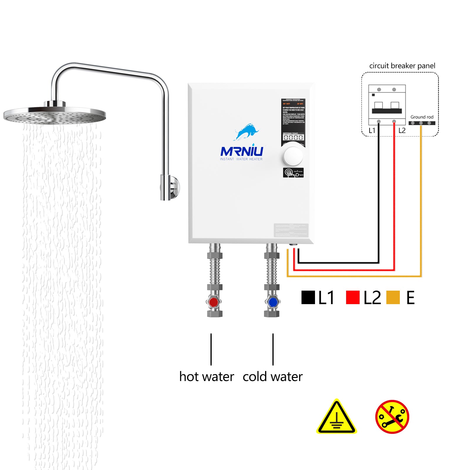 Mrniu 24 Tankless Water Heater, Electric, 240V 24-kW