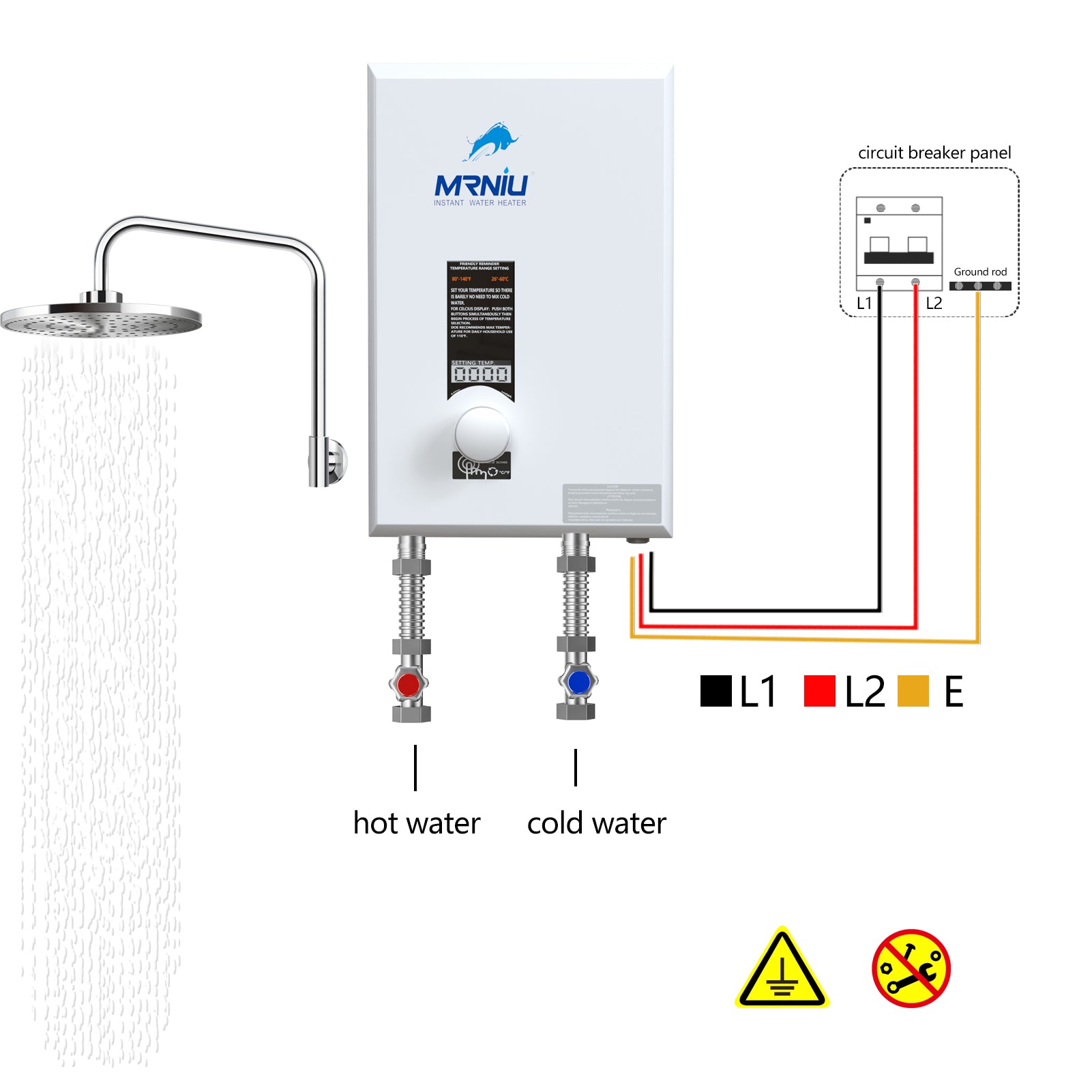 Mrniu 18 Tankless Water Heater, Electric, 240V 18-kW